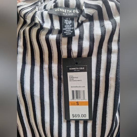 NWT Kenneth Cole Brand Black & White Striped Sleeveless Top Size Small - Picture 2 of 5
